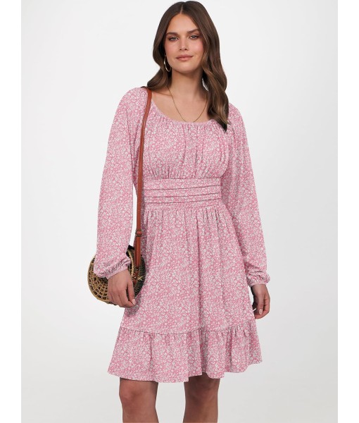 ANRABESS Womens Dress Long Lantern Sleeve Square Neck Elastic Waist Ruffle Flowy Swing A-Line Short Dresses 2025 Fall Fashion