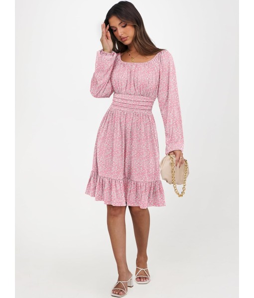 ANRABESS Womens Dress Long Lantern Sleeve Square Neck Elastic Waist Ruffle Flowy Swing A-Line Short Dresses 2025 Fall Fashion