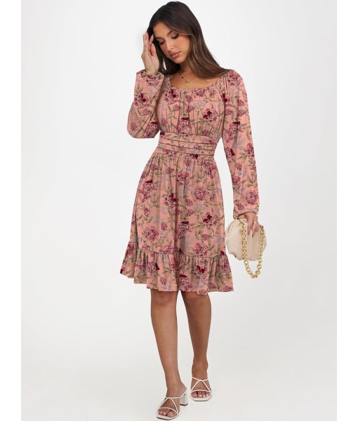 ANRABESS Womens Dress Long Lantern Sleeve Square Neck Elastic Waist Ruffle Flowy Swing A-Line Short Dresses 2025 Fall Fashion
