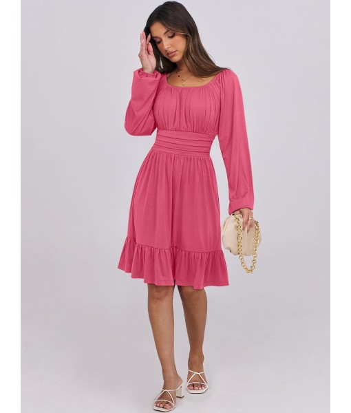 ANRABESS Womens Dress Long Lantern Sleeve Square Neck Elastic Waist Ruffle Flowy Swing A-Line Short Dresses 2025 Fall Fashion