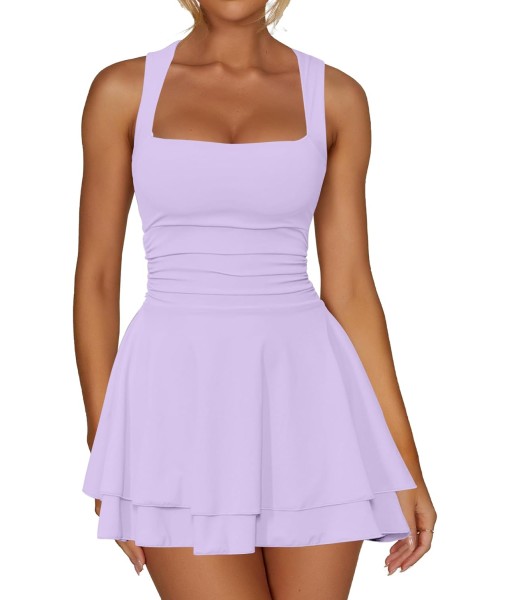 Kaximil Women's Square Neck Ruffle Hem Mini Dress Ruched Waist Short Party Dresses