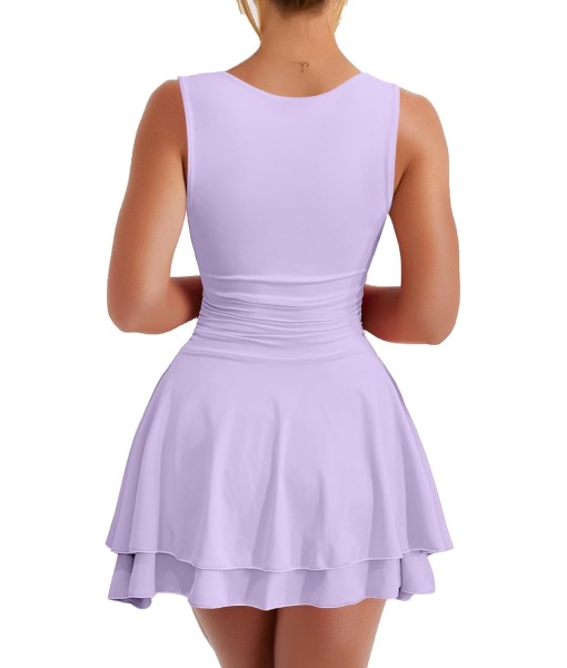 Kaximil Women's Square Neck Ruffle Hem Mini Dress Ruched Waist Short Party Dresses