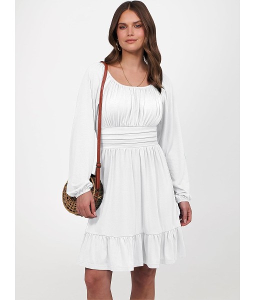 ANRABESS Womens Dress Long Lantern Sleeve Square Neck Elastic Waist Ruffle Flowy Swing A-Line Short Dresses 2025 Fall Fashion