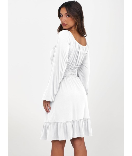 ANRABESS Womens Dress Long Lantern Sleeve Square Neck Elastic Waist Ruffle Flowy Swing A-Line Short Dresses 2025 Fall Fashion