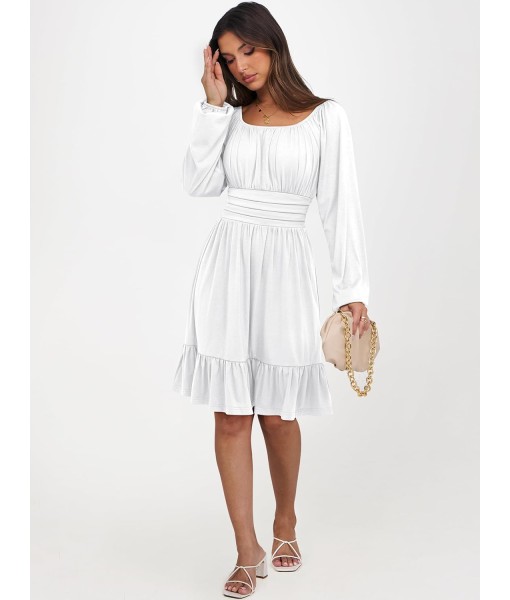 ANRABESS Womens Dress Long Lantern Sleeve Square Neck Elastic Waist Ruffle Flowy Swing A-Line Short Dresses 2025 Fall Fashion