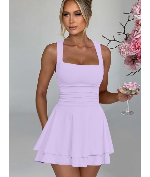 Kaximil Women's Square Neck Ruffle Hem Mini Dress Ruched Waist Short Party Dresses
