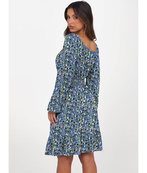 ANRABESS Womens Dress Long Lantern Sleeve Square Neck Elastic Waist Ruffle Flowy Swing A-Line Short Dresses 2025 Fall Fashion