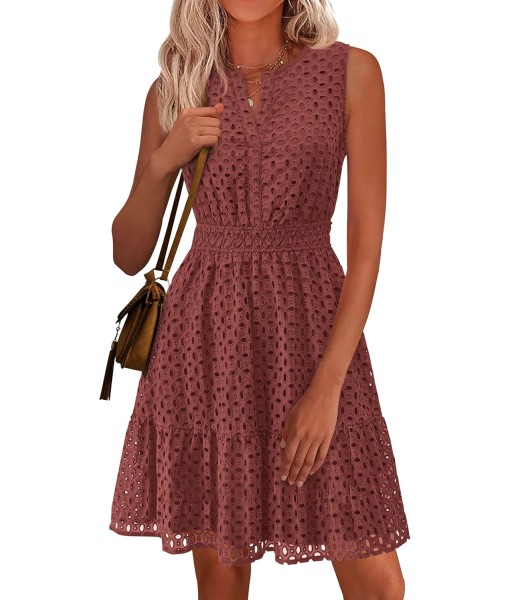 PRETTYGARDEN Women's Summer Dresses 2025 Sleeveless V Neck Eyelet Hollow Out Swing A Line Beach Vacation Sun Dress