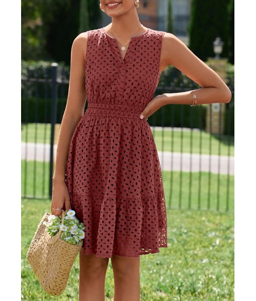 PRETTYGARDEN Women's Summer Dresses 2025 Sleeveless V Neck Eyelet Hollow Out Swing A Line Beach Vacation Sun Dress
