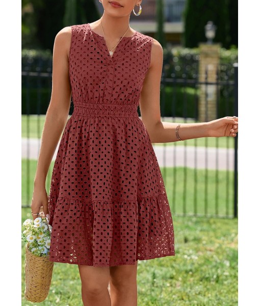 PRETTYGARDEN Women's Summer Dresses 2025 Sleeveless V Neck Eyelet Hollow Out Swing A Line Beach Vacation Sun Dress