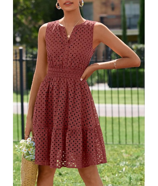 PRETTYGARDEN Women's Summer Dresses 2025 Sleeveless V Neck Eyelet Hollow Out Swing A Line Beach Vacation Sun Dress