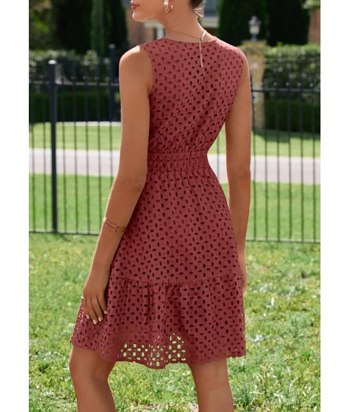 PRETTYGARDEN Women's Summer Dresses 2025 Sleeveless V Neck Eyelet Hollow Out Swing A Line Beach Vacation Sun Dress
