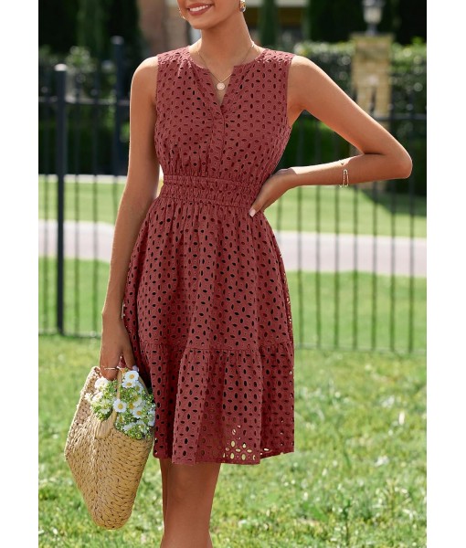 PRETTYGARDEN Women's Summer Dresses 2025 Sleeveless V Neck Eyelet Hollow Out Swing A Line Beach Vacation Sun Dress