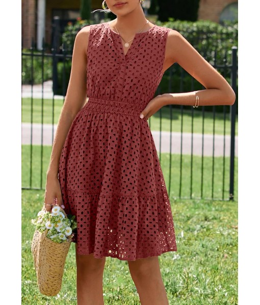 PRETTYGARDEN Women's Summer Dresses 2025 Sleeveless V Neck Eyelet Hollow Out Swing A Line Beach Vacation Sun Dress