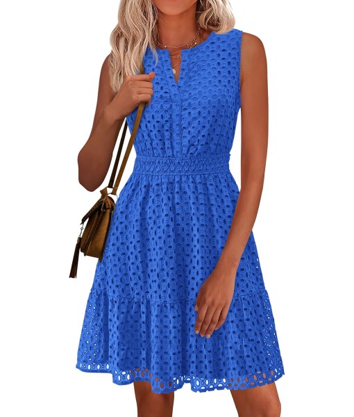 PRETTYGARDEN Women's Summer Dresses 2025 Sleeveless V Neck Eyelet Hollow Out Swing A Line Beach Vacation Sun Dress