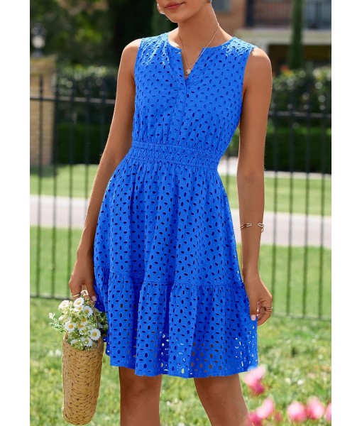PRETTYGARDEN Women's Summer Dresses 2025 Sleeveless V Neck Eyelet Hollow Out Swing A Line Beach Vacation Sun Dress