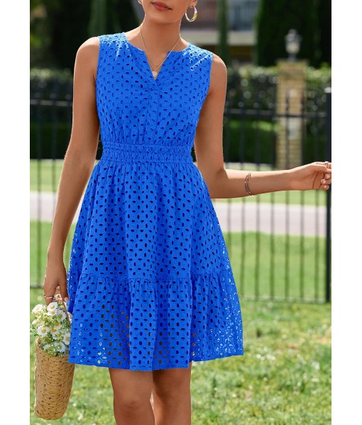 PRETTYGARDEN Women's Summer Dresses 2025 Sleeveless V Neck Eyelet Hollow Out Swing A Line Beach Vacation Sun Dress