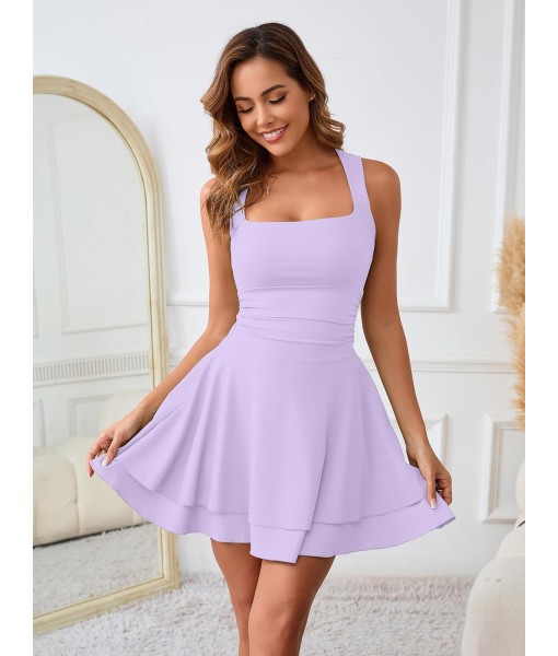 Kaximil Women's Square Neck Ruffle Hem Mini Dress Ruched Waist Short Party Dresses