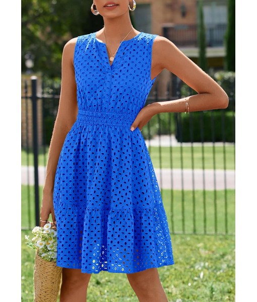 PRETTYGARDEN Women's Summer Dresses 2025 Sleeveless V Neck Eyelet Hollow Out Swing A Line Beach Vacation Sun Dress