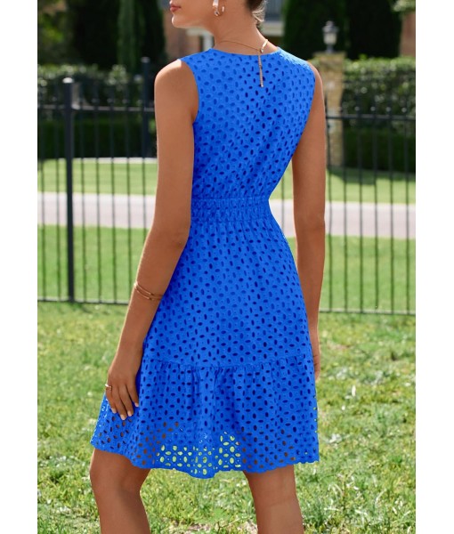 PRETTYGARDEN Women's Summer Dresses 2025 Sleeveless V Neck Eyelet Hollow Out Swing A Line Beach Vacation Sun Dress