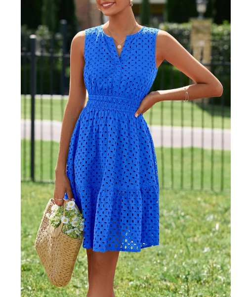 PRETTYGARDEN Women's Summer Dresses 2025 Sleeveless V Neck Eyelet Hollow Out Swing A Line Beach Vacation Sun Dress