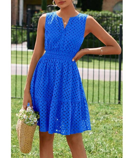 PRETTYGARDEN Women's Summer Dresses 2025 Sleeveless V Neck Eyelet Hollow Out Swing A Line Beach Vacation Sun Dress