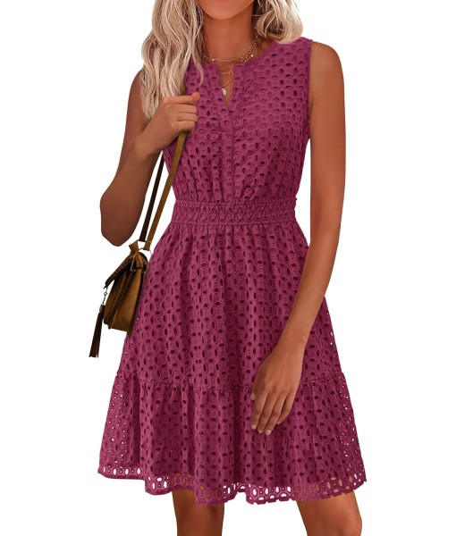 PRETTYGARDEN Women's Summer Dresses 2025 Sleeveless V Neck Eyelet Hollow Out Swing A Line Beach Vacation Sun Dress