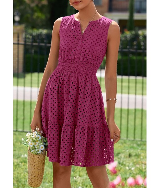 PRETTYGARDEN Women's Summer Dresses 2025 Sleeveless V Neck Eyelet Hollow Out Swing A Line Beach Vacation Sun Dress