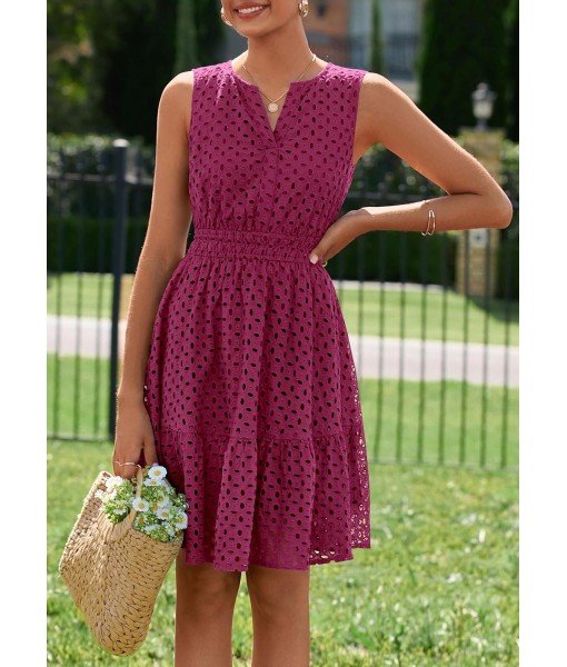 PRETTYGARDEN Women's Summer Dresses 2025 Sleeveless V Neck Eyelet Hollow Out Swing A Line Beach Vacation Sun Dress