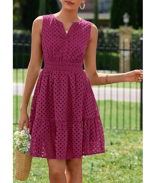 PRETTYGARDEN Women's Summer Dresses 2025 Sleeveless V Neck Eyelet Hollow Out Swing A Line Beach Vacation Sun Dress