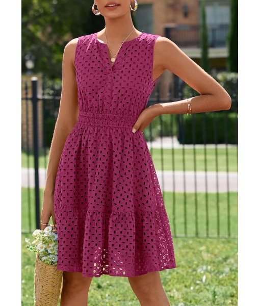 PRETTYGARDEN Women's Summer Dresses 2025 Sleeveless V Neck Eyelet Hollow Out Swing A Line Beach Vacation Sun Dress