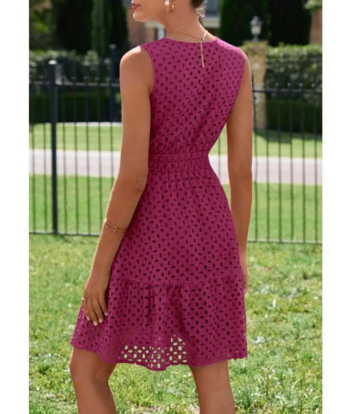 PRETTYGARDEN Women's Summer Dresses 2025 Sleeveless V Neck Eyelet Hollow Out Swing A Line Beach Vacation Sun Dress