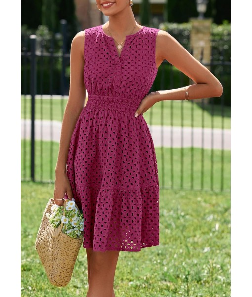 PRETTYGARDEN Women's Summer Dresses 2025 Sleeveless V Neck Eyelet Hollow Out Swing A Line Beach Vacation Sun Dress