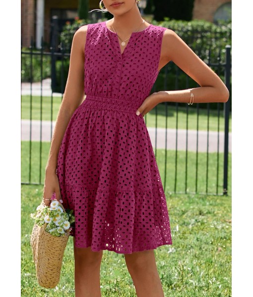 PRETTYGARDEN Women's Summer Dresses 2025 Sleeveless V Neck Eyelet Hollow Out Swing A Line Beach Vacation Sun Dress