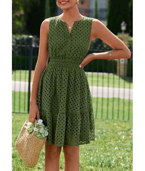 PRETTYGARDEN Women's Summer Dresses 2025 Sleeveless V Neck Eyelet Hollow Out Swing A Line Beach Vacation Sun Dress