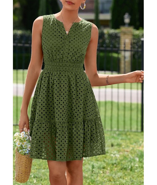 PRETTYGARDEN Women's Summer Dresses 2025 Sleeveless V Neck Eyelet Hollow Out Swing A Line Beach Vacation Sun Dress