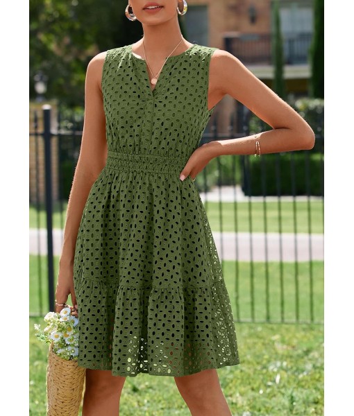 PRETTYGARDEN Women's Summer Dresses 2025 Sleeveless V Neck Eyelet Hollow Out Swing A Line Beach Vacation Sun Dress