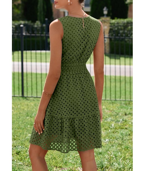 PRETTYGARDEN Women's Summer Dresses 2025 Sleeveless V Neck Eyelet Hollow Out Swing A Line Beach Vacation Sun Dress