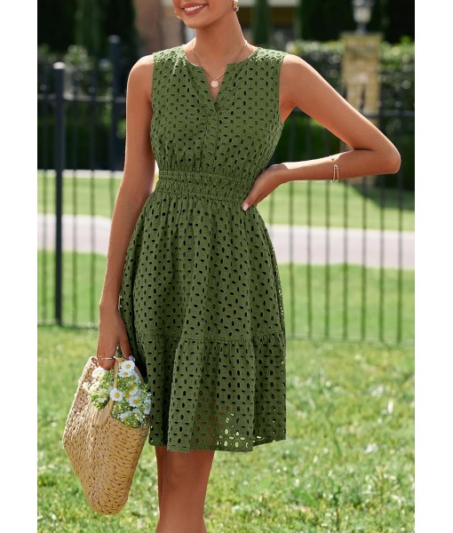 PRETTYGARDEN Women's Summer Dresses 2025 Sleeveless V Neck Eyelet Hollow Out Swing A Line Beach Vacation Sun Dress
