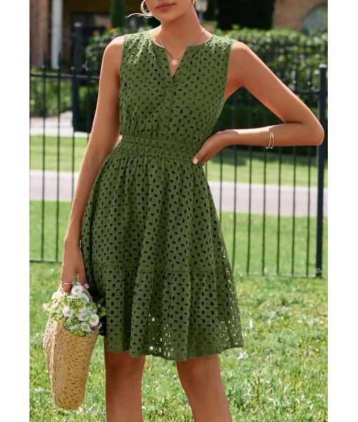 PRETTYGARDEN Women's Summer Dresses 2025 Sleeveless V Neck Eyelet Hollow Out Swing A Line Beach Vacation Sun Dress