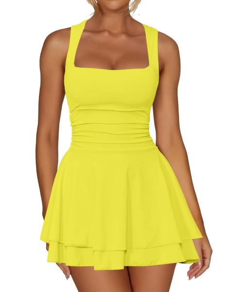 Kaximil Women's Square Neck Ruffle Hem Mini Dress Ruched Waist Short Party Dresses