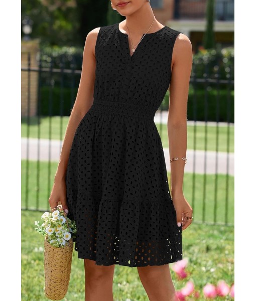 PRETTYGARDEN Women's Summer Dresses 2025 Sleeveless V Neck Eyelet Hollow Out Swing A Line Beach Vacation Sun Dress