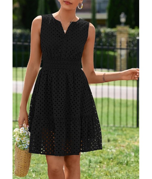PRETTYGARDEN Women's Summer Dresses 2025 Sleeveless V Neck Eyelet Hollow Out Swing A Line Beach Vacation Sun Dress