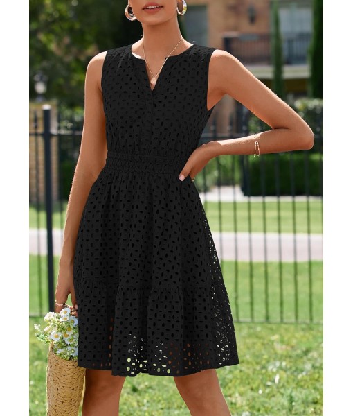 PRETTYGARDEN Women's Summer Dresses 2025 Sleeveless V Neck Eyelet Hollow Out Swing A Line Beach Vacation Sun Dress