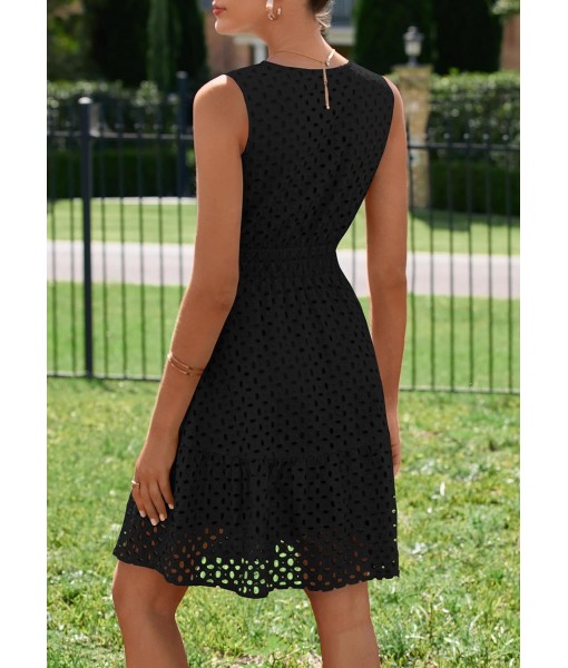 PRETTYGARDEN Women's Summer Dresses 2025 Sleeveless V Neck Eyelet Hollow Out Swing A Line Beach Vacation Sun Dress