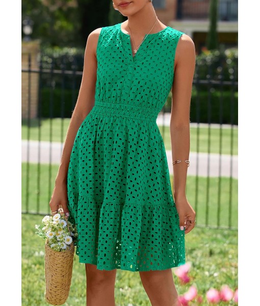 PRETTYGARDEN Women's Summer Dresses 2025 Sleeveless V Neck Eyelet Hollow Out Swing A Line Beach Vacation Sun Dress