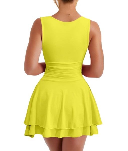 Kaximil Women's Square Neck Ruffle Hem Mini Dress Ruched Waist Short Party Dresses