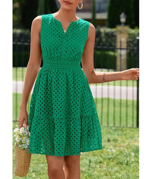 PRETTYGARDEN Women's Summer Dresses 2025 Sleeveless V Neck Eyelet Hollow Out Swing A Line Beach Vacation Sun Dress
