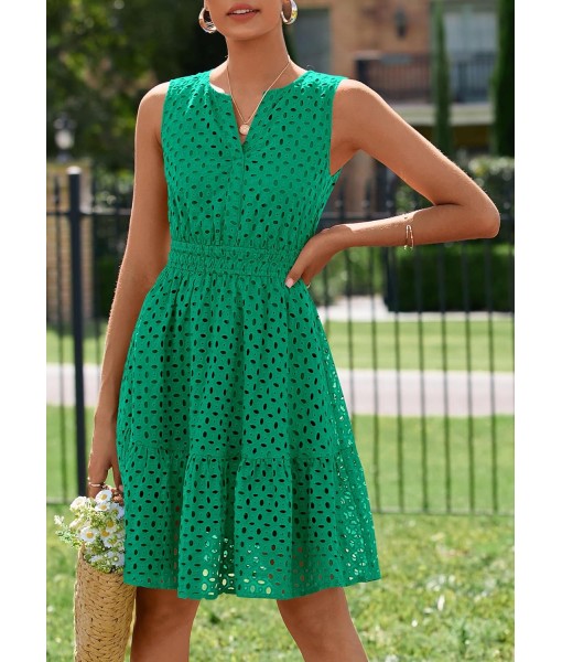 PRETTYGARDEN Women's Summer Dresses 2025 Sleeveless V Neck Eyelet Hollow Out Swing A Line Beach Vacation Sun Dress
