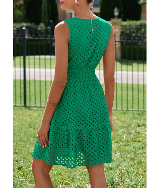 PRETTYGARDEN Women's Summer Dresses 2025 Sleeveless V Neck Eyelet Hollow Out Swing A Line Beach Vacation Sun Dress